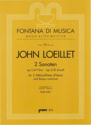 Zwei Sonaten op. 1/4 F-Dur, op. 2/8 d-Moll für zwei Altblockflöten (Flöten) und Bc.