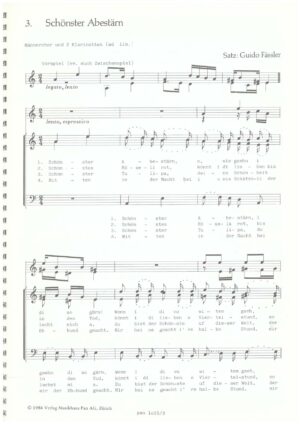 Schönster Abestärn für 4stim. Männerchor und 2 Klarinetten in B (ad lib.)